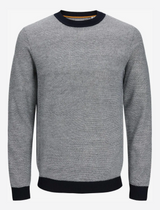 Jack & Jones Navy Lightweight Knit Long Sleeve Crewneck Sweater With Contrast Sleeve And Collar