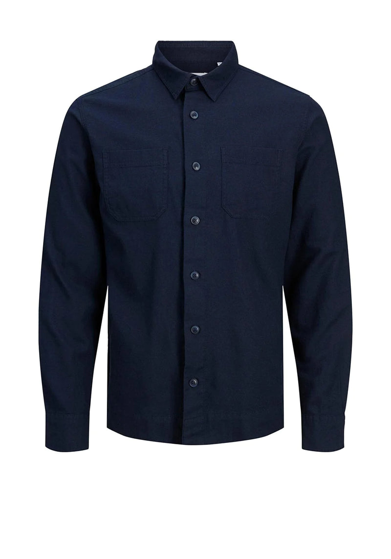 Jack & Jones Navy Long Sleeve Button Up Shirt With Front Chest Pockets
