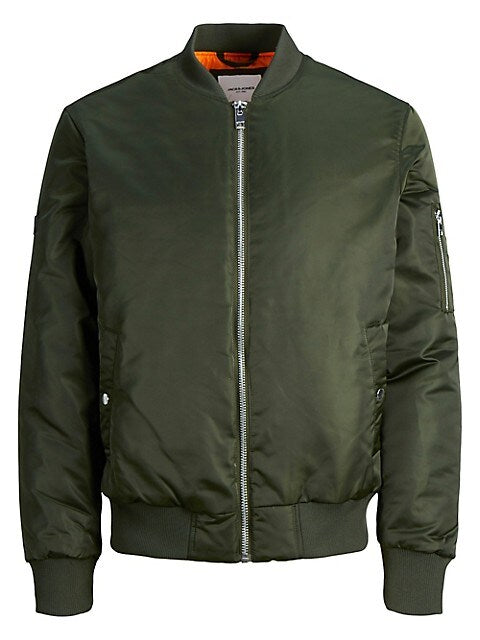 Wholesale,Jack & Jones, Jack & Jones Olive Green Nylon Zip Up Padded Bomber Jacket, Green, Large-47-TagL