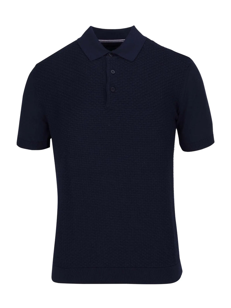 Guide London Navy Jacquard Short Sleeve Button Up Polo