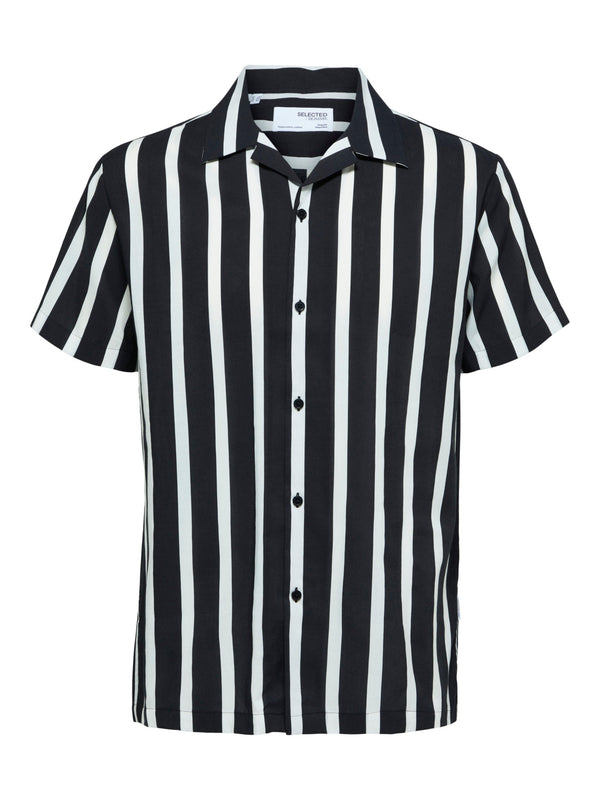 Selected Homme Jet Black Stripe Short Sleeve Shirt