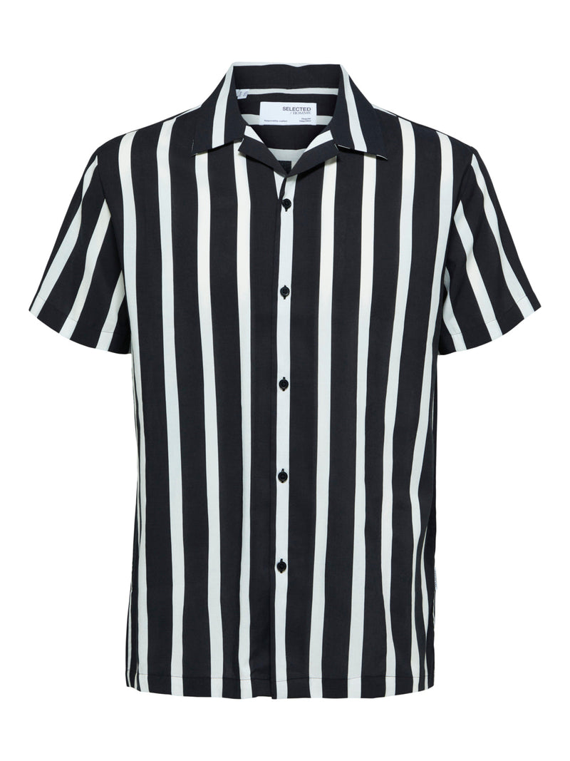 Selected Homme Jet Black Stripe Short Sleeve Shirt