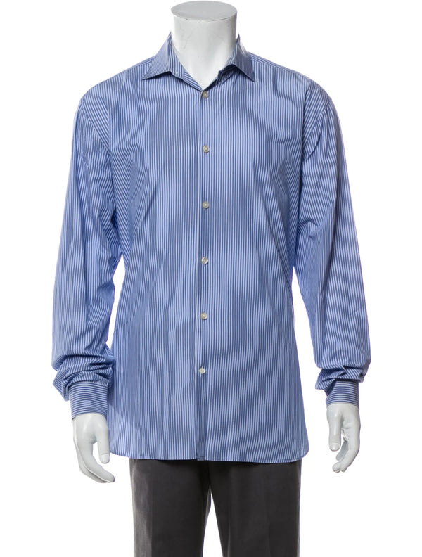 John Varvatos Blue Pinstripe Slim Fit Long Sleeve Button Up Shirt 