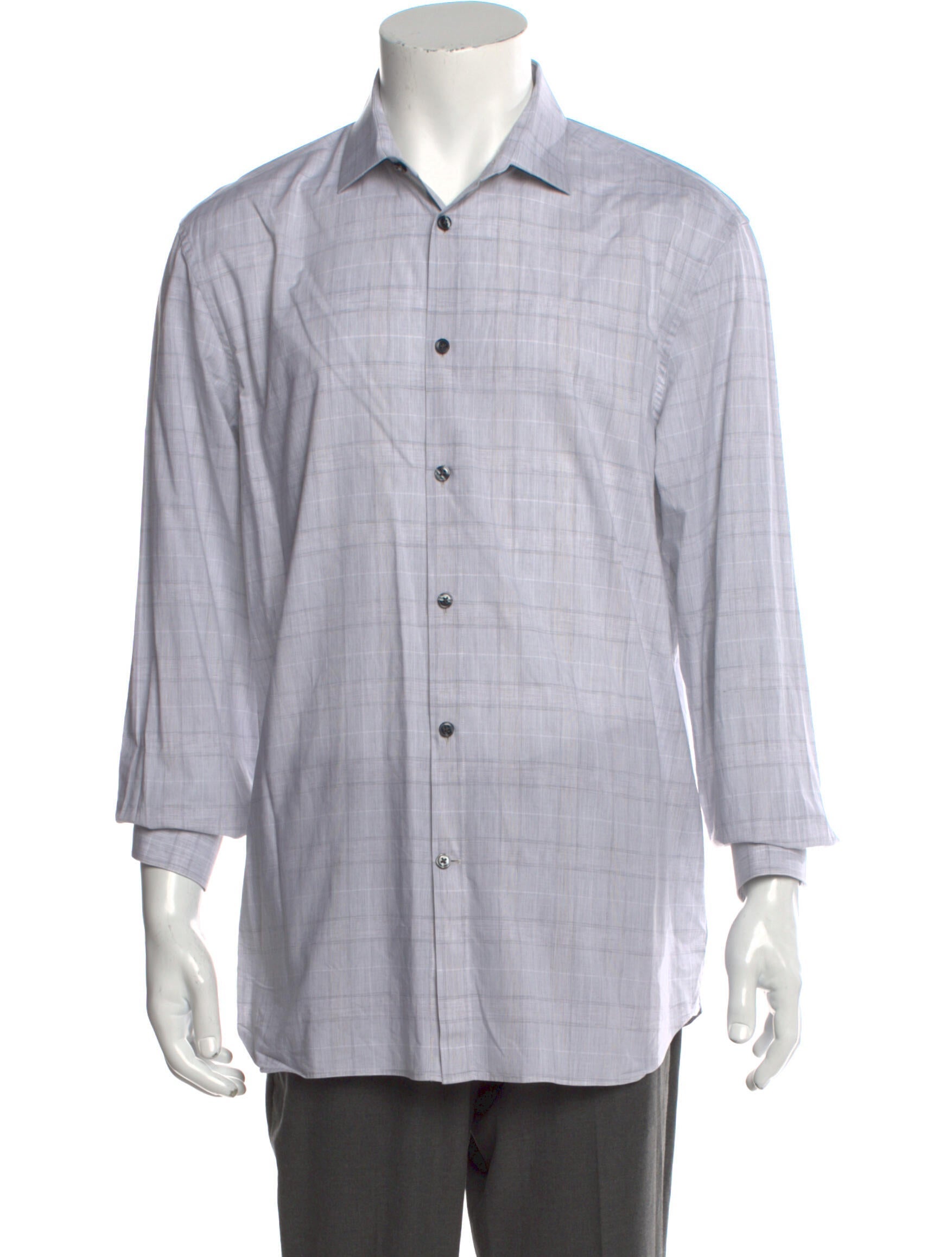 The RealReal,John Varvatos, John Varvatos Grey Plaid Slim Fit Button Up Shirt, Grey, Medium-43-TagM