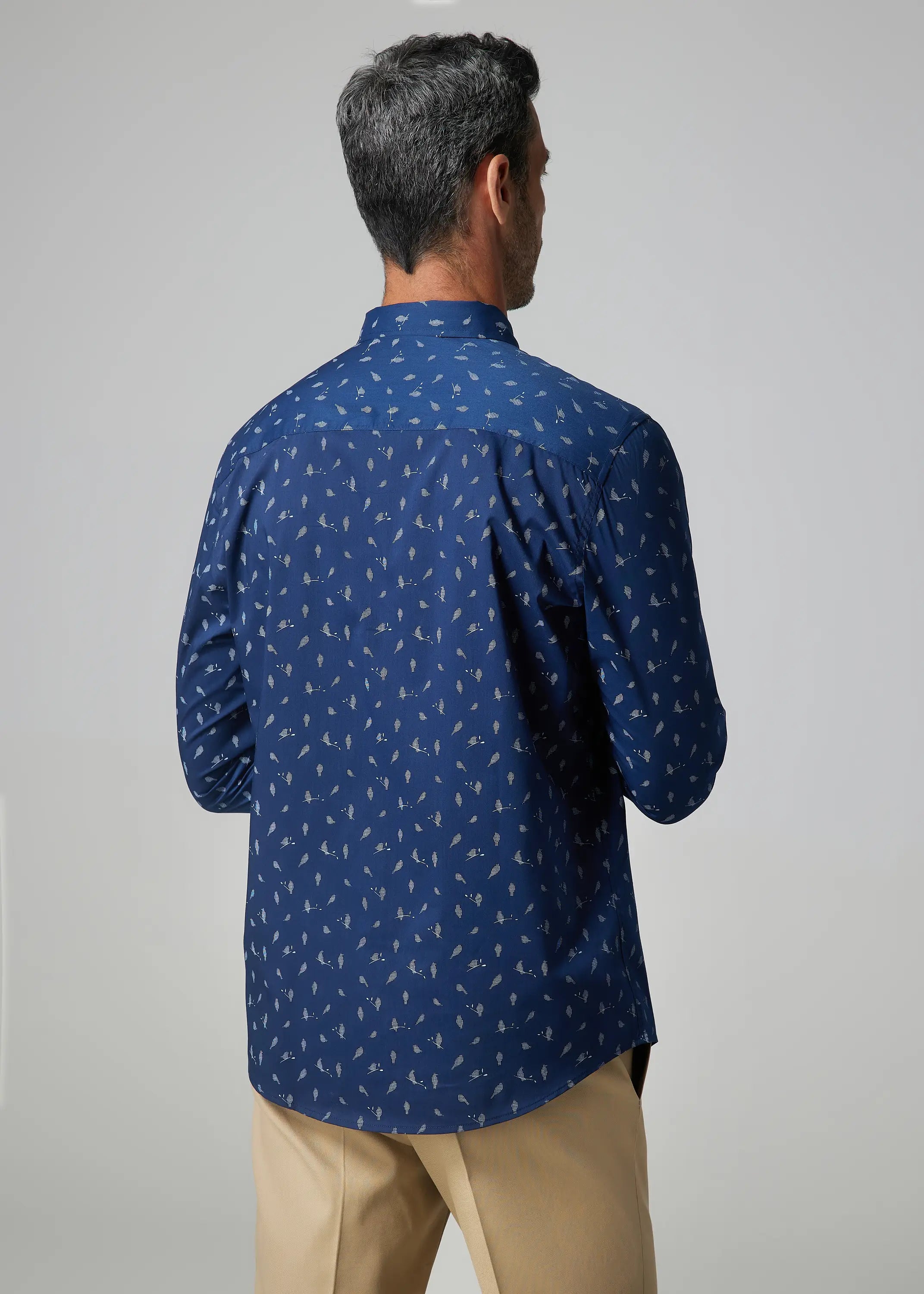 Faire,Julian & Mark, Julian & Mark Navy Blue Bird Print Long Sleeve Button Up Shirt, Blue, Medium-44-TagM