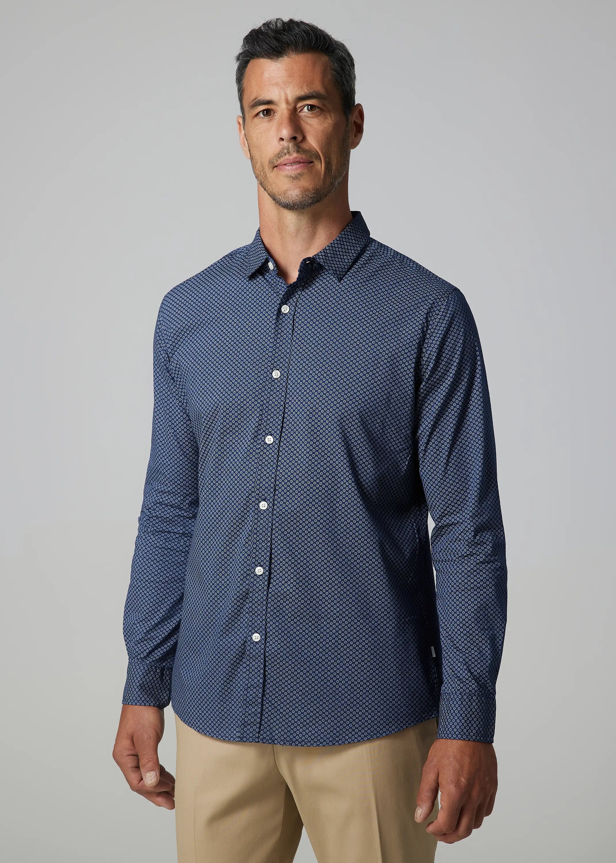 Faire,Julian & Mark, Julian & Mark Navy Blue Geo Dot Print Long Sleeve Button Up Shirt, Blue, Medium-42-TagM