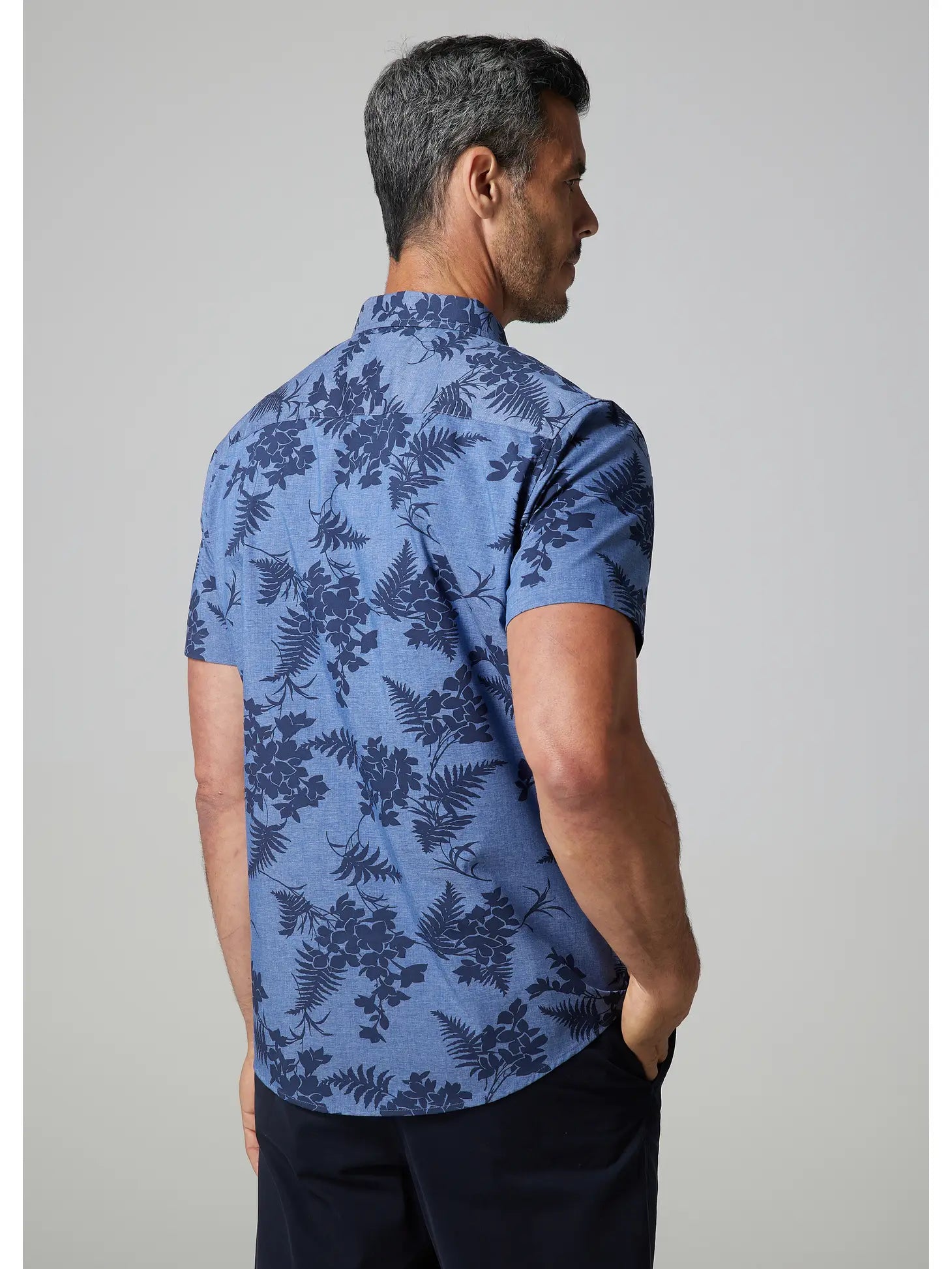 Faire,Julian & Mark, Julian & Mark Blue With Navy Floral And Leaf Print Short Sleeve Button Up Shirt, Blue, Large-46-TagL