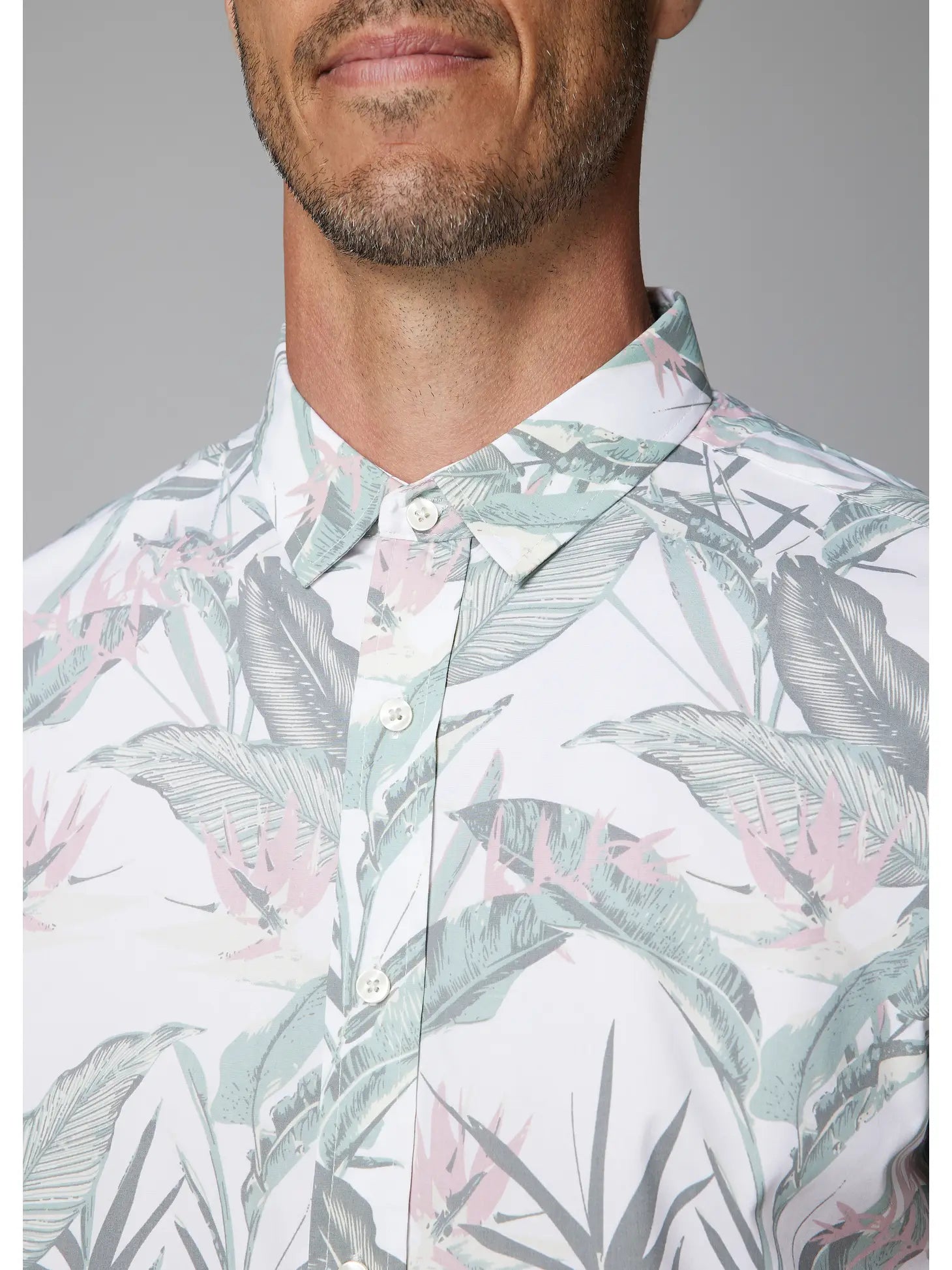 Faire,Julian & Mark, Julian & Mark White Palm Print Short Sleeve Button Up Shirt, White, Large-46-TagL