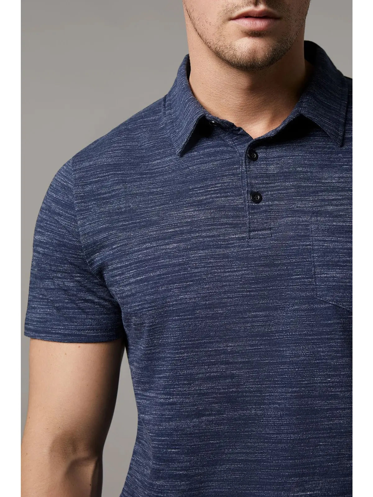 Faire,Julian & Mark, Julian & Mark Navy Heathered Short Sleeve Polo Shirt With Chest Pocket, Blue, Extra Extra Large-55-TagXXLExtra Large-49-TagXLSmall-40-TagSMedium-42-TagMLarge-45-TagL