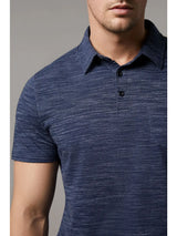 Julian & Mark Navy Heathered Short Sleeve Polo Shirt With Chest Pocket