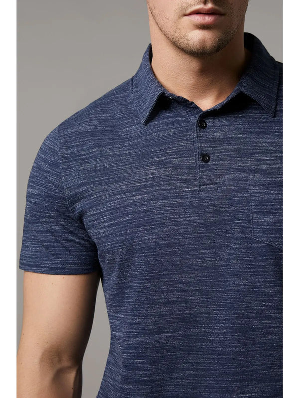 Julian & Mark Navy Heathered Short Sleeve Polo Shirt With Chest Pocket