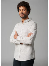 Julian & Mark White With Brown Dotted Abstract Floral Print Slim Fit Long Sleeve Button Up Shirt