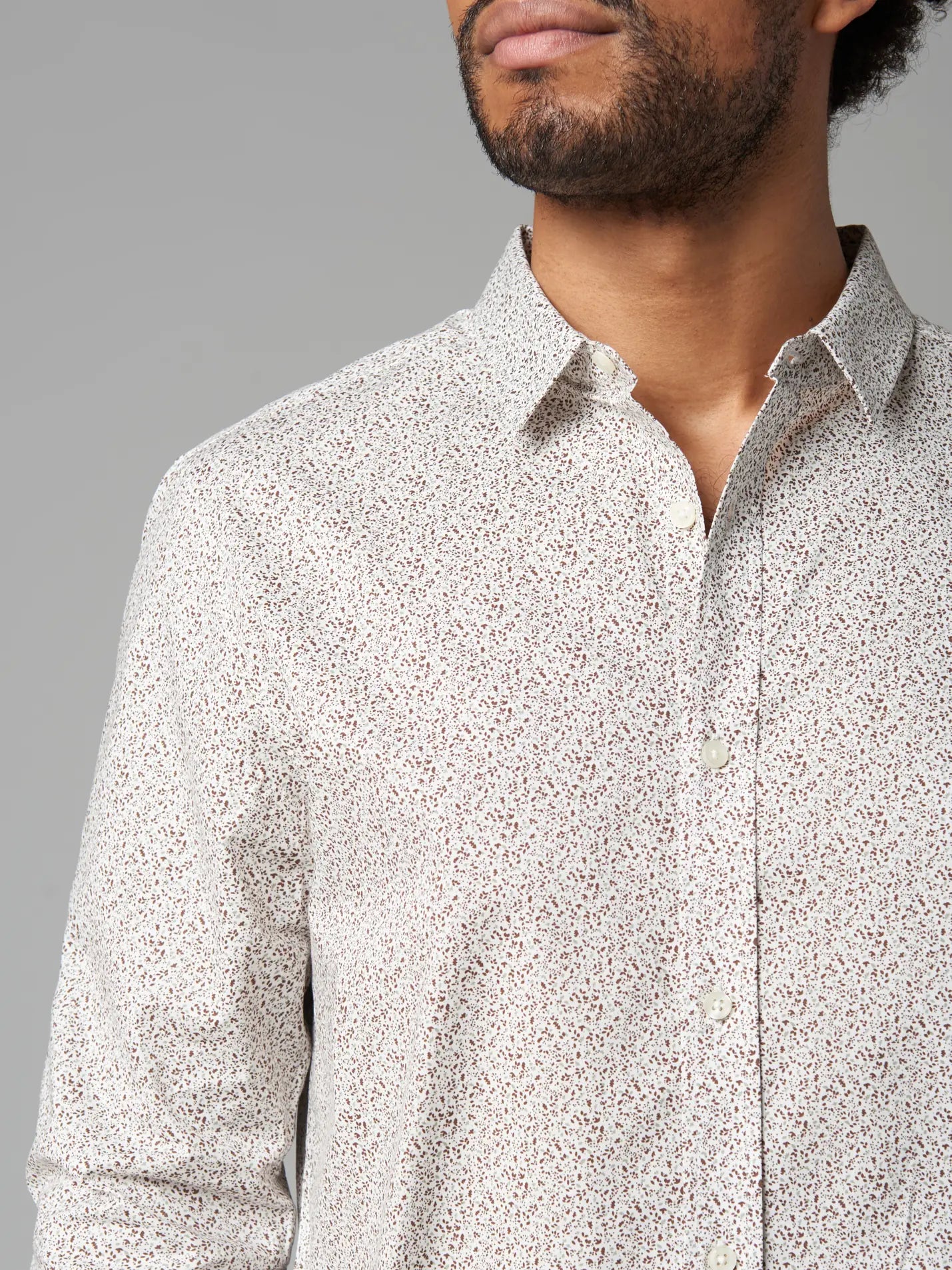 Faire,Julian & Mark, Julian & Mark White With Brown Dotted Abstract Floral Print Slim Fit Long Sleeve Button Up Shirt, White, Extra Extra Large-54-TagXXL