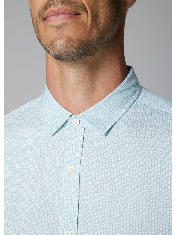 Julian & Mark Light Teal Geo Dot Print Slim Fit Long Sleeve Button Up Shirt