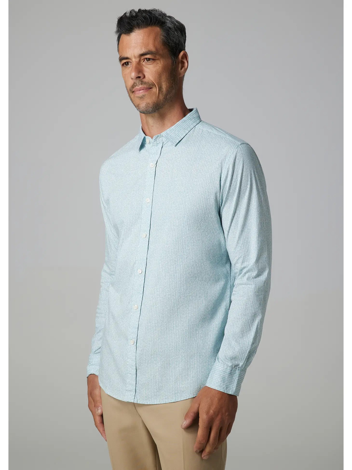 Faire,Julian & Mark, Julian & Mark Light Teal Geo Dot Print Slim Fit Long Sleeve Button Up Shirt, Blue, Extra Extra Large-54-TagXXL