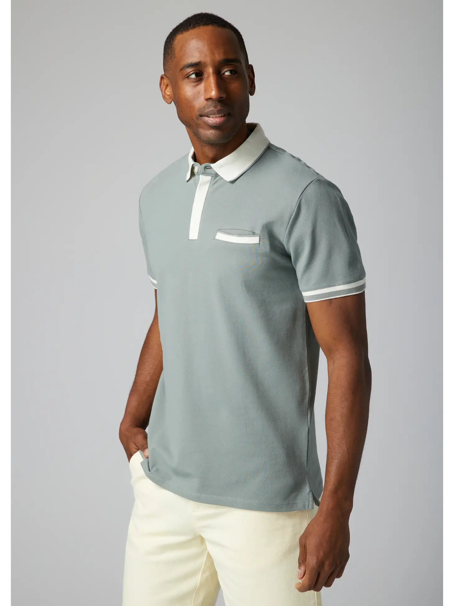 Faire,Julian & Mark, Julian & Mark Pastel Green Short Sleeve Polo with Contrast White Details, Green, Large-44-TagL