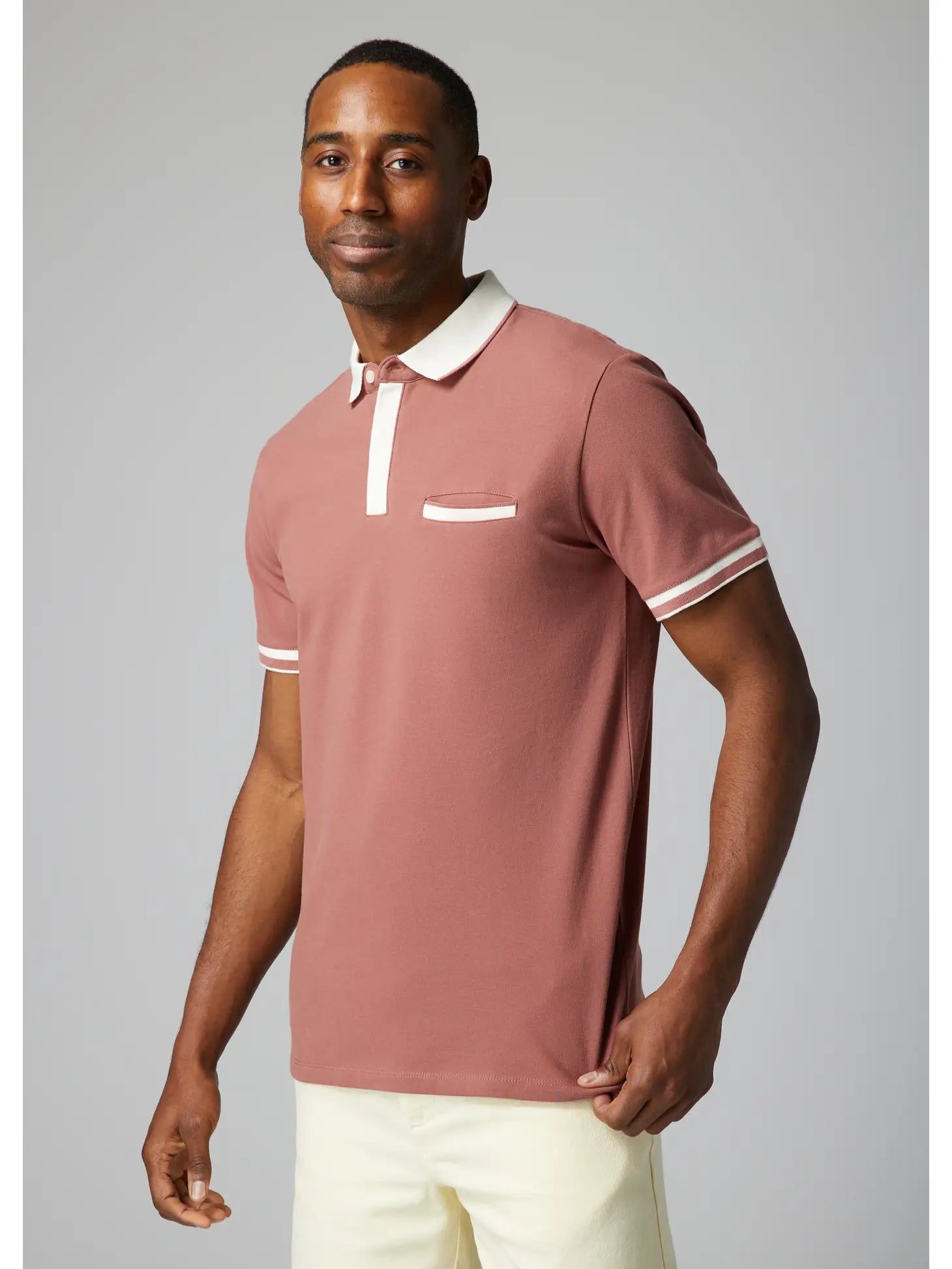 Faire,Julian & Mark, Julian & Mark Pastel Red Short Sleeve Polo with Contrast White Details, Red, Large-44-TagL