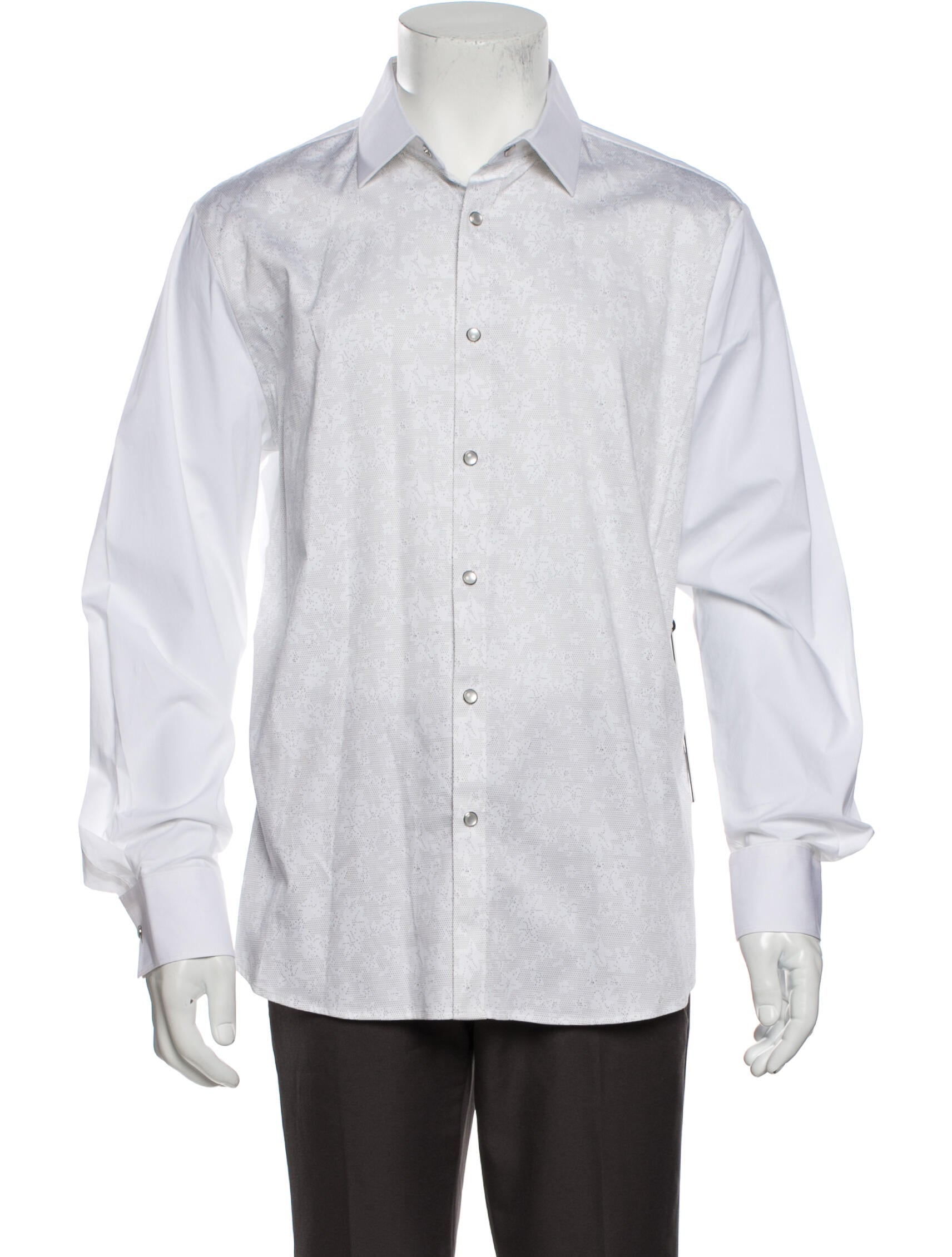The RealReal,Karl Lagerfeld, Karl Lagerfeld White Snap Closure Floral Panel Button Up Shirt, White, Large-45-TagL