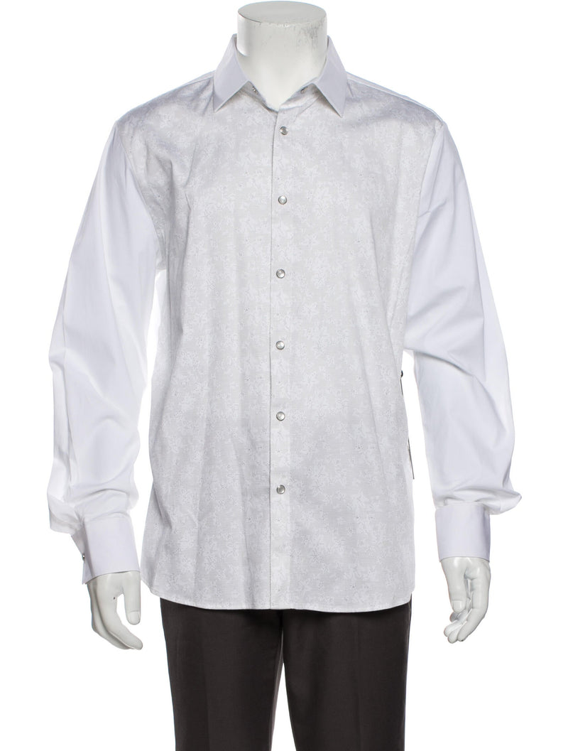 Karl Lagerfeld White Snap Closure Floral Panel Button Up Shirt