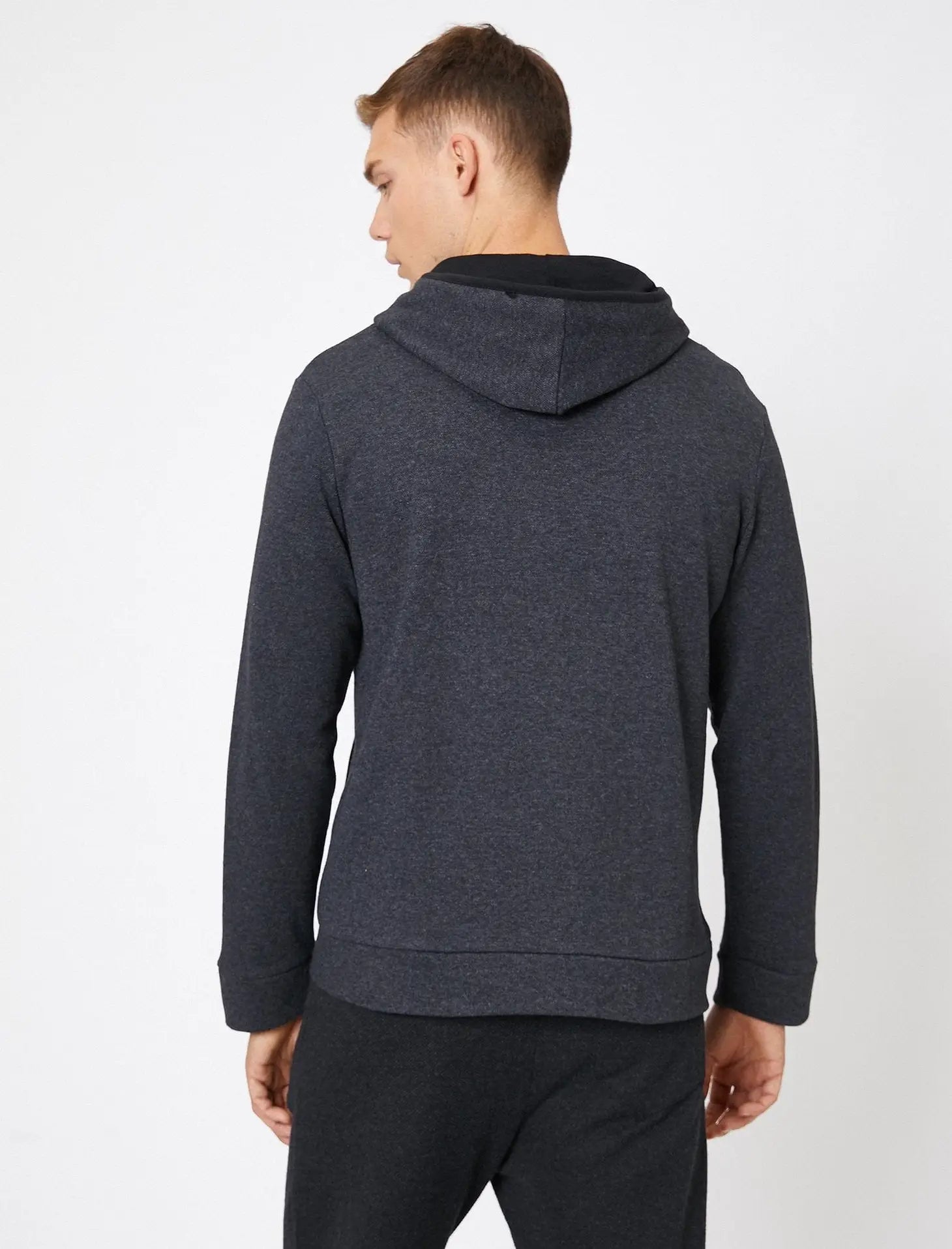 Faire,Koton, Koton Charcoal Textured Full Zip Hoodie, Grey, Extra Large-46-TagXLMedium-42-TagL
