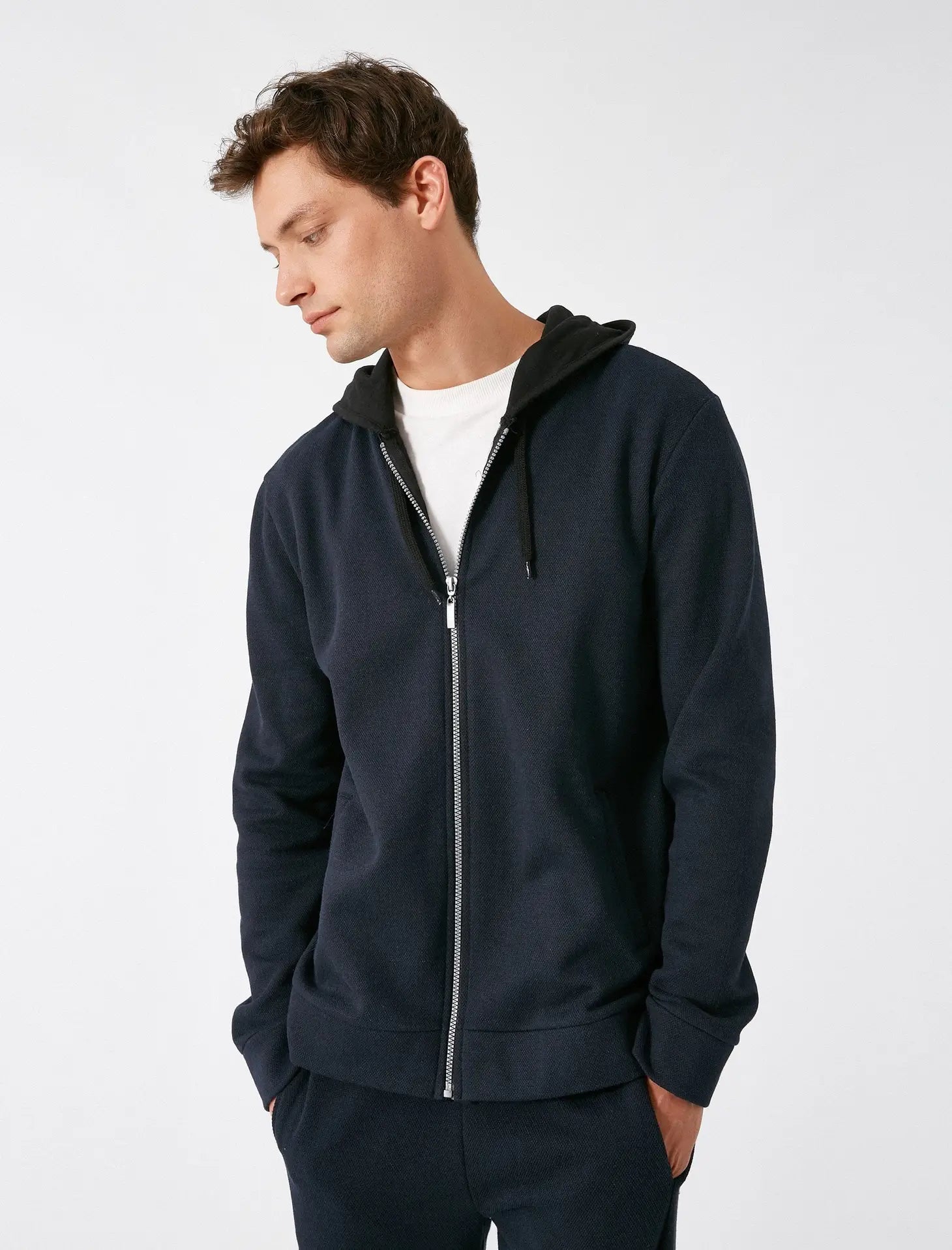 Faire,Koton, Koton Navy Full Zip Hoodie, Blue, Large-46-TagLMedium-42-TagMMedium-40-TagS