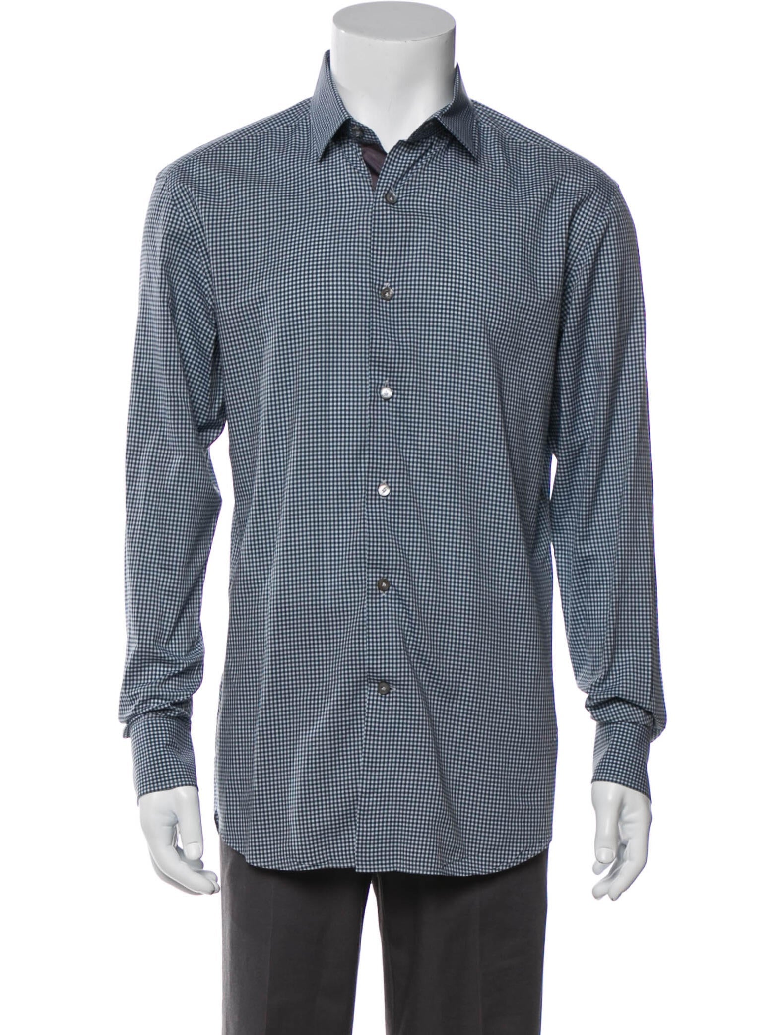The RealReal,Lanvin, Lanvin Blue Mini Plaid Button Up Shirt, Blue, Small-41-TagS