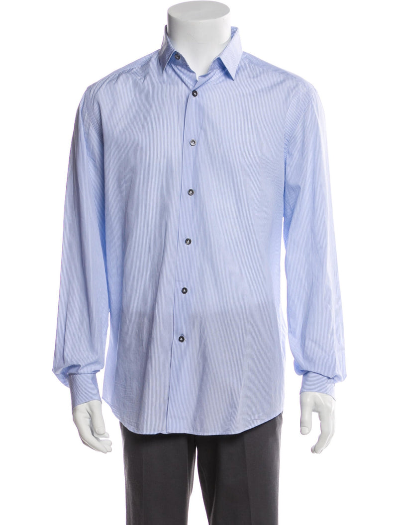 Lanvin Striped Light Blue Striped Long Sleeve Button Up Shirt