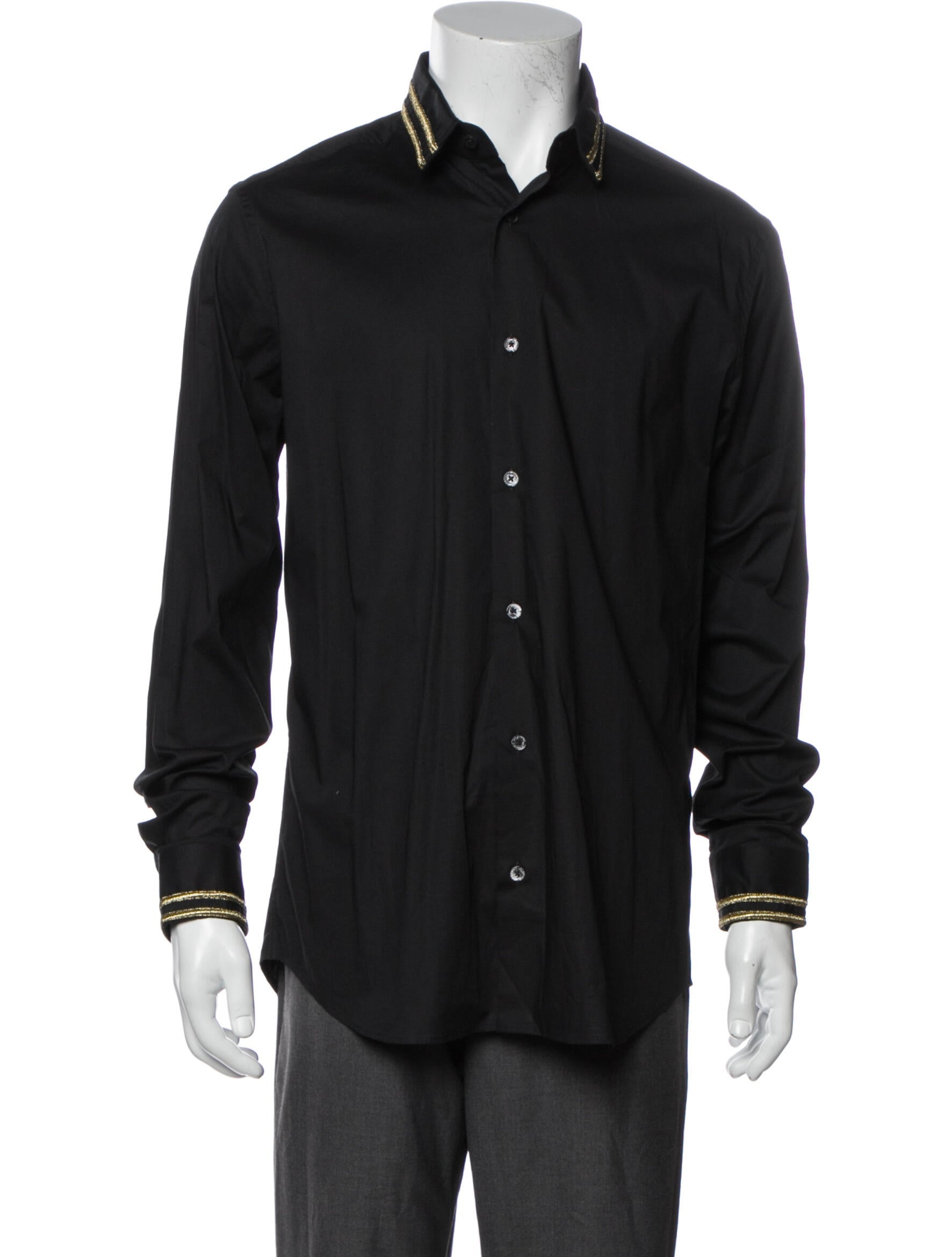 The RealReal,Les Hommes, Les Hommes Black w/ Gold Stripe Collar Button Up Shirt, , 