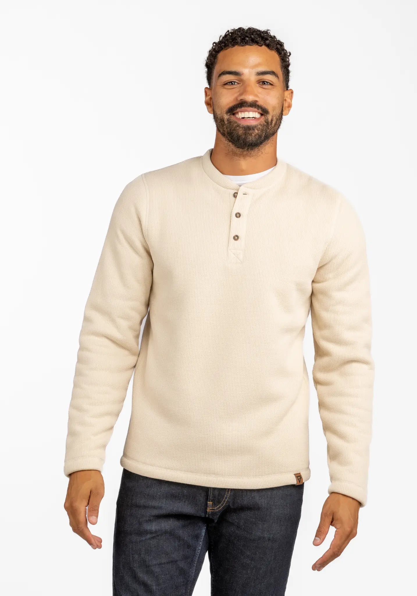 Faire,LIV Outdoor, LIV Outdoor Cream Sherpa Lined Long Sleeve Henley, Cream, Medium-40-TagM