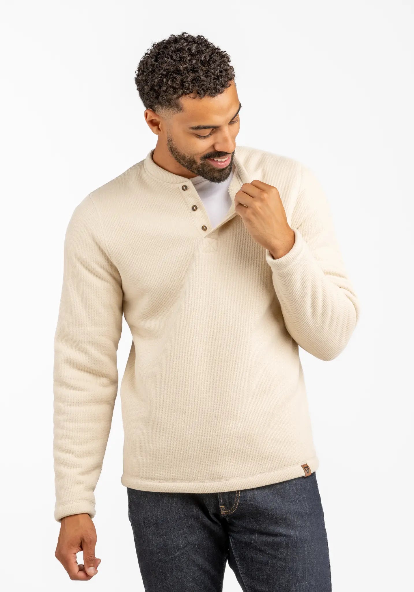 Faire,LIV Outdoor, LIV Outdoor Cream Sherpa Lined Long Sleeve Henley, Cream, Medium-40-TagM