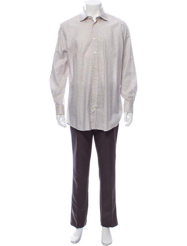 Luciano Barbera Beige Mini Grid Print Button Up Shirt