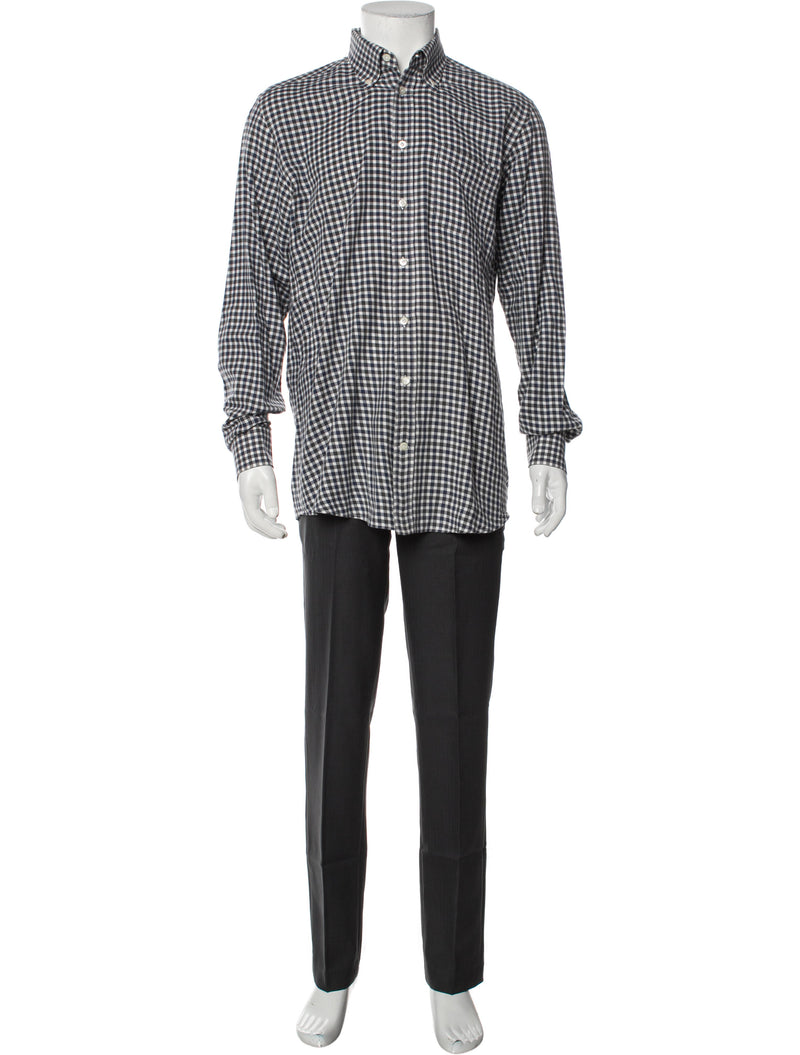 Luciano Barbera Plaid Print Long Sleeve Button Up Shirt