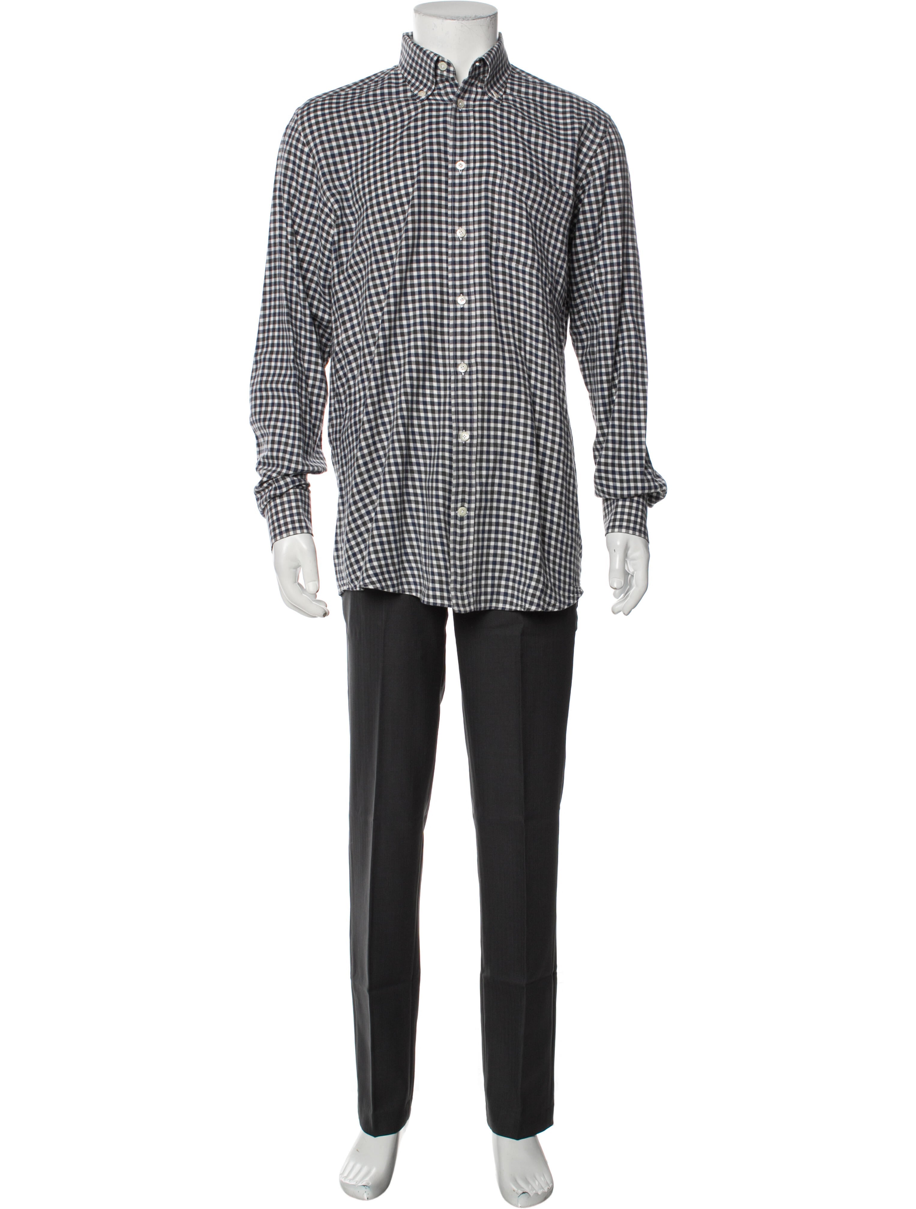 The RealReal,Luciano Barbera, Luciano Barbera Plaid Print Long Sleeve Button Up Shirt, Grey, Large-46-TagL