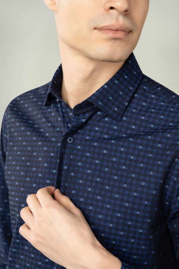 Luchiano Visconti Navy Geo Print Shirt