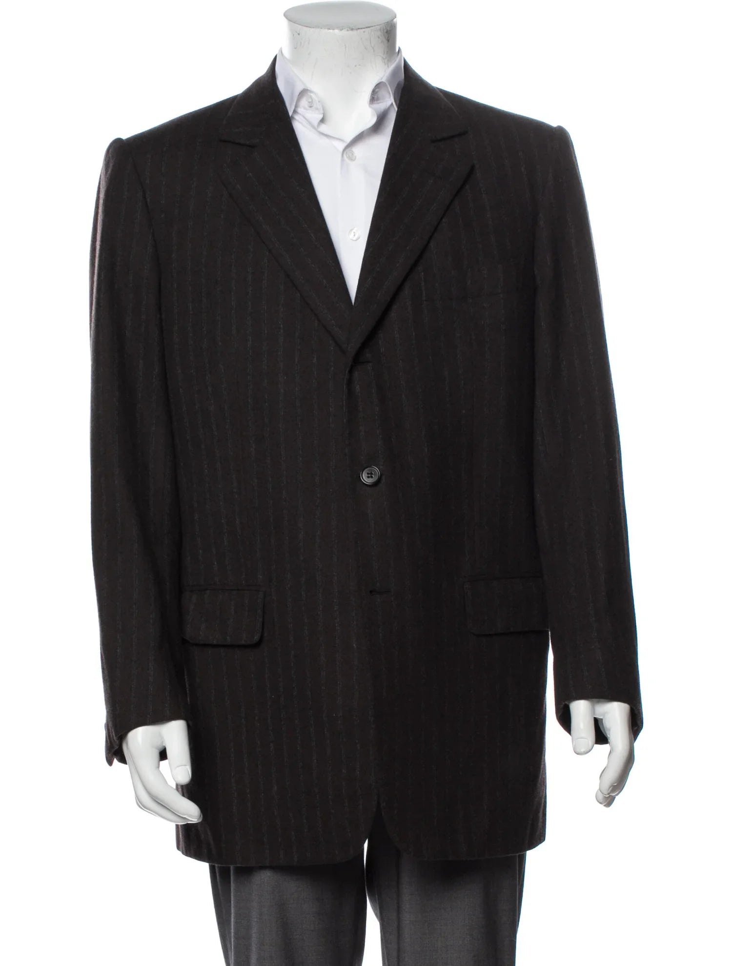 The RealReal,Lanvin, Lanvin Dark Brown Pinstripe Wool Blazer, Brown, Medium-44-Tag44