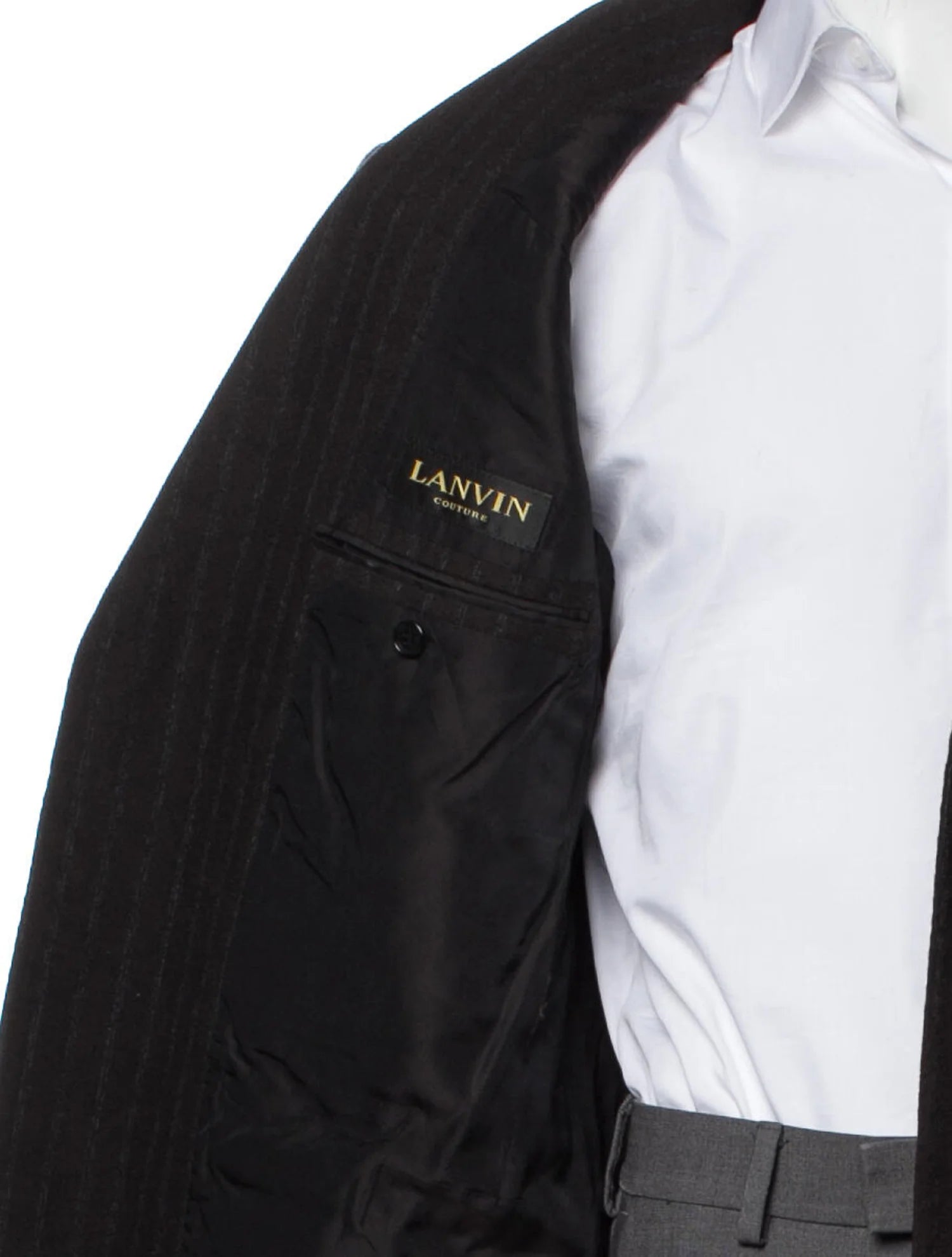 The RealReal,Lanvin, Lanvin Dark Brown Pinstripe Wool Blazer, Brown, Medium-44-Tag44