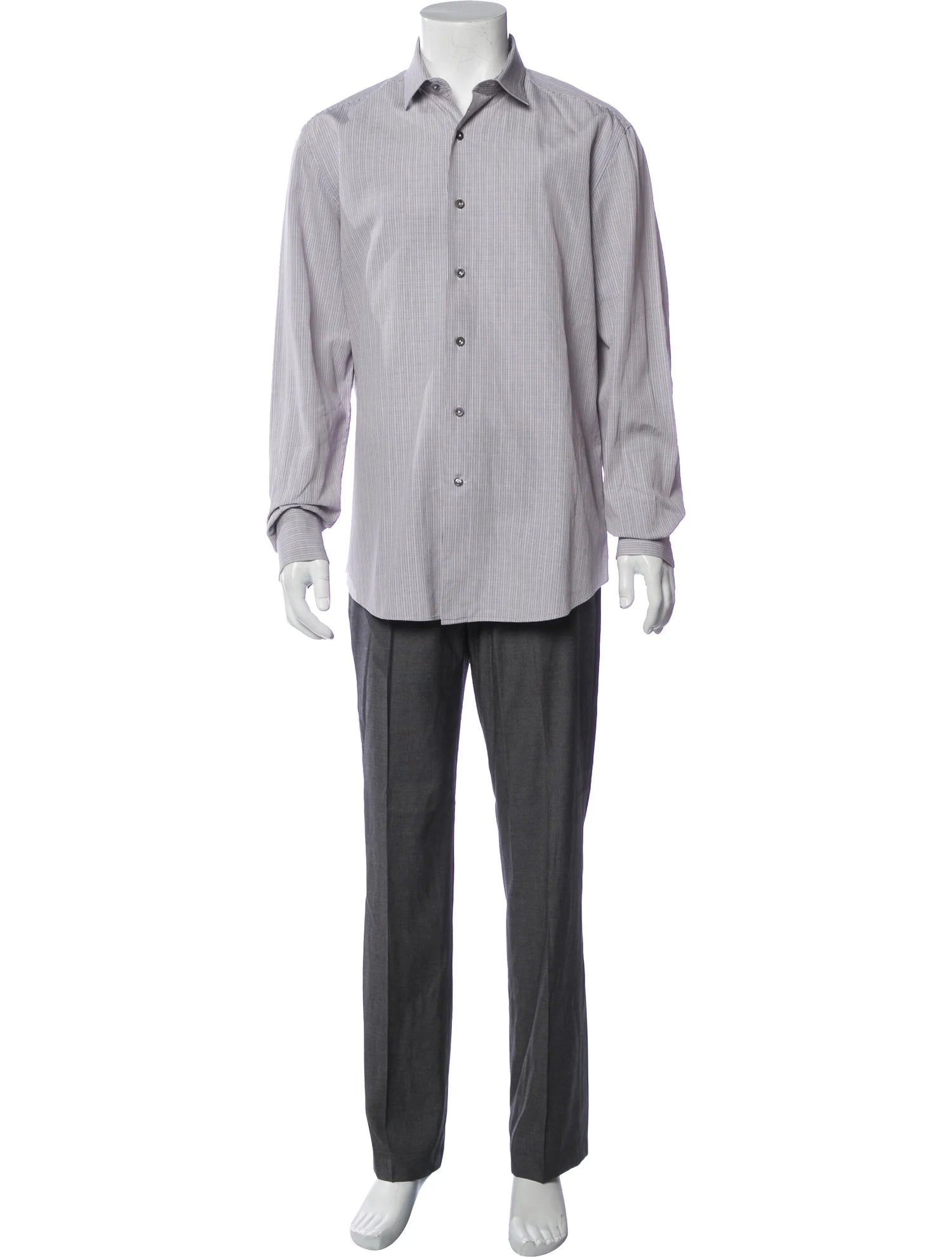 The RealReal,Lanvin, Lanvin Light Grey With Blue & Brown Micro Plaid Print Long Sleeve Shirt, Grey, Extra Large-48-TagXL
