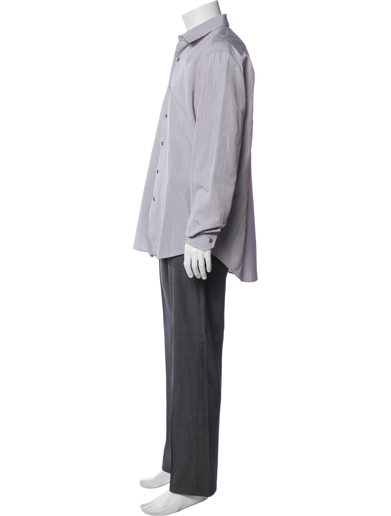 The RealReal,Lanvin, Lanvin Light Grey With Blue & Brown Micro Plaid Print Long Sleeve Shirt, Grey, Extra Large-48-TagXL