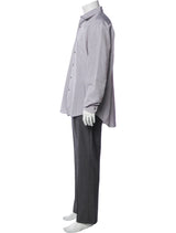 Lanvin Light Grey With Blue & Brown Micro Plaid Print Long Sleeve Shirt