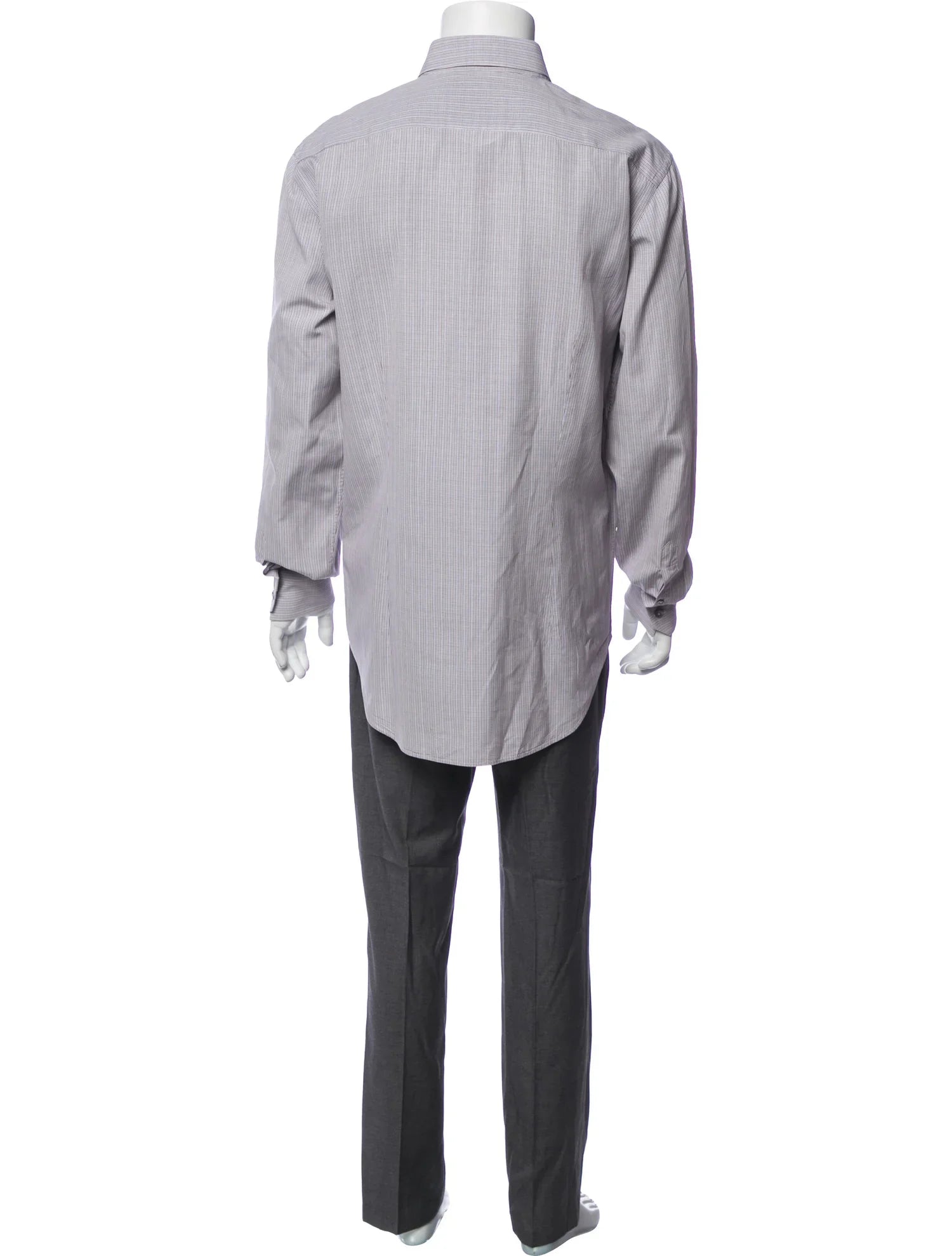 The RealReal,Lanvin, Lanvin Light Grey With Blue & Brown Micro Plaid Print Long Sleeve Shirt, Grey, Extra Large-48-TagXL