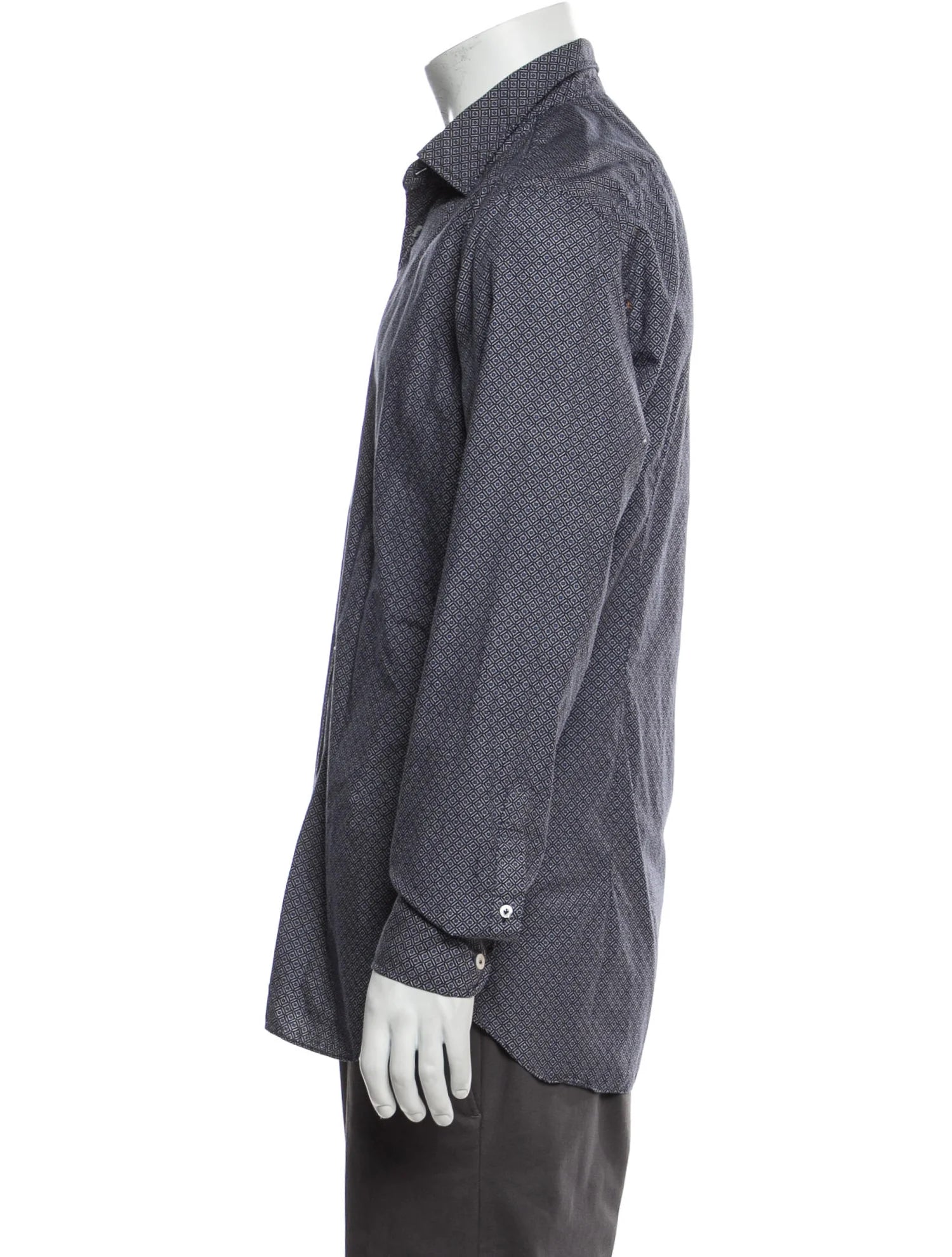 The RealReal,Lardini, Lardini Dark Blue Diamond Medallion Print Long Sleeve Button Up Shirt, Blue, Medium-42-TagM