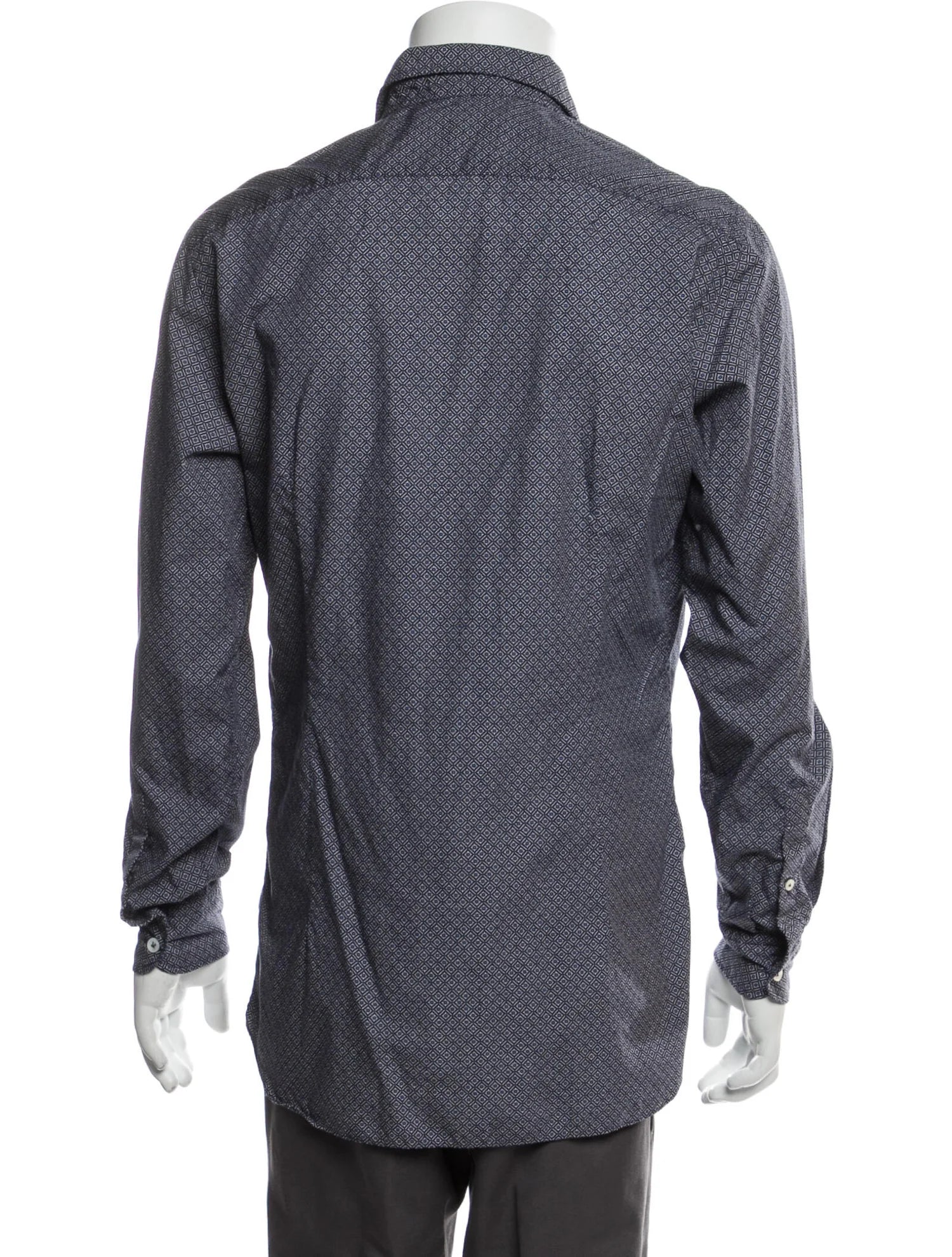 The RealReal,Lardini, Lardini Dark Blue Diamond Medallion Print Long Sleeve Button Up Shirt, Blue, Medium-42-TagM