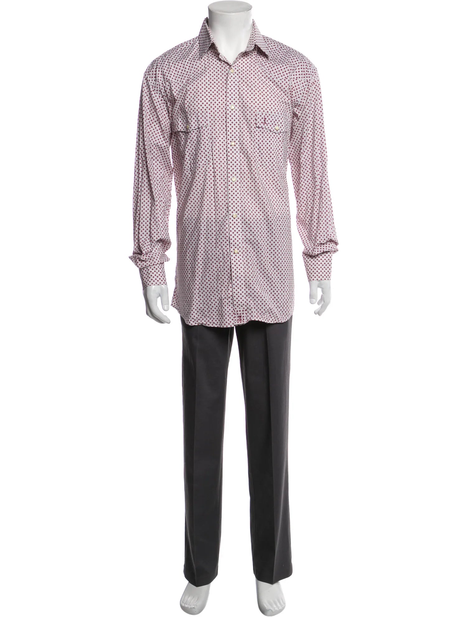 The RealReal,Lucchese, Lucchese White With Red Geometric Pattern Western Long Sleeve Button Up Shirt, White, Extra Large-48-TagL
