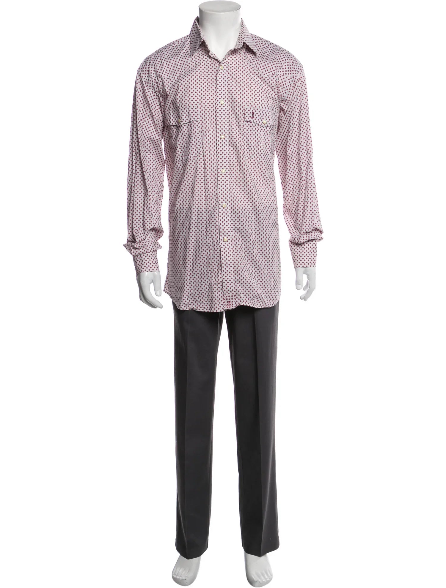 The RealReal,Lucchese, Lucchese White With Red Geometric Pattern Western Long Sleeve Button Up Shirt, White, Extra Large-48-TagL