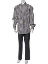 Luciano Barbera Blue & Brown & Beige Plaid Print Long Sleeve Shirt With Front Chest Pocket