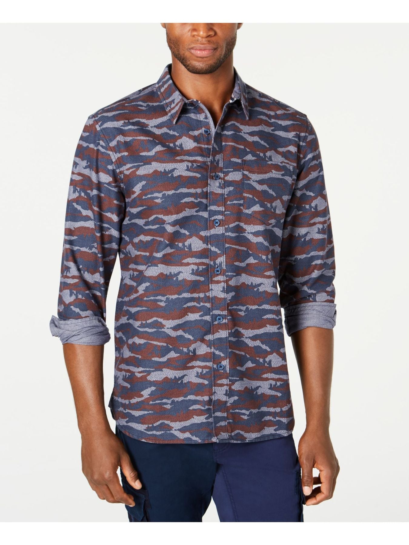 Bobbi+Bricka, American Rag Navy Camouflage Button-up Shirt, Grey, Medium-43-TagM