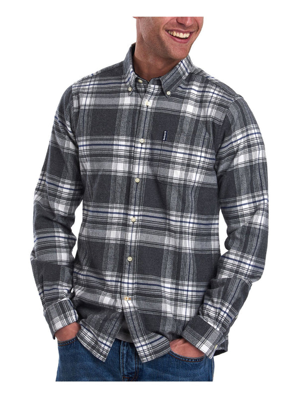 Barbour Grey Plaid Flannel Button Up Shirt