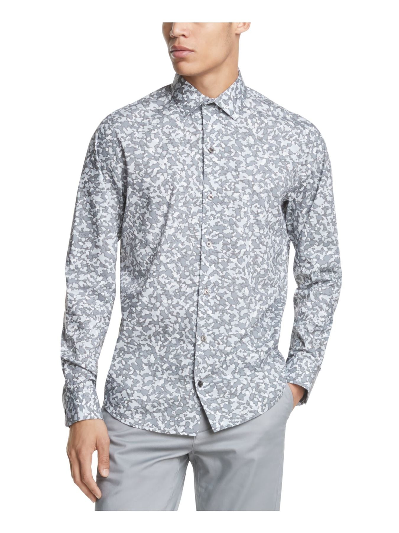 Bobbi+Bricka, DKNY White Geometric Button-up Shirt, Grey, Small-41-TagS