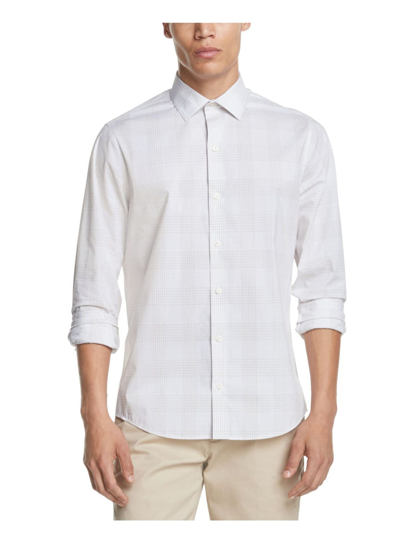 DKNY Mens Beige Multi-Check Button-up Shirt