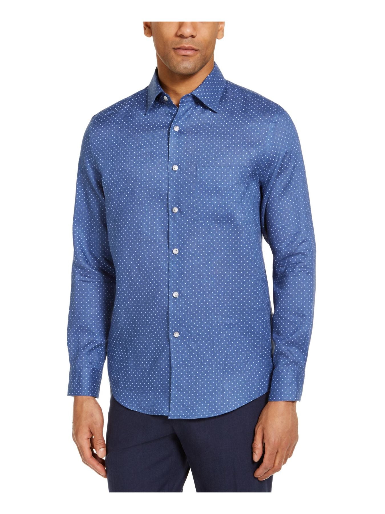 Bobbi + Bricka,Tasso Elba, Tasso Elba Navy Printed Dress Shirt, Blue, Medium-44-TagM